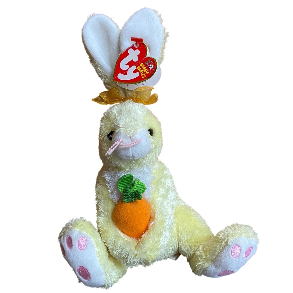 Ty Beanie Babies Nibblies Yellow Rabbit Bunny with Carrot 2002 10th Anniversary